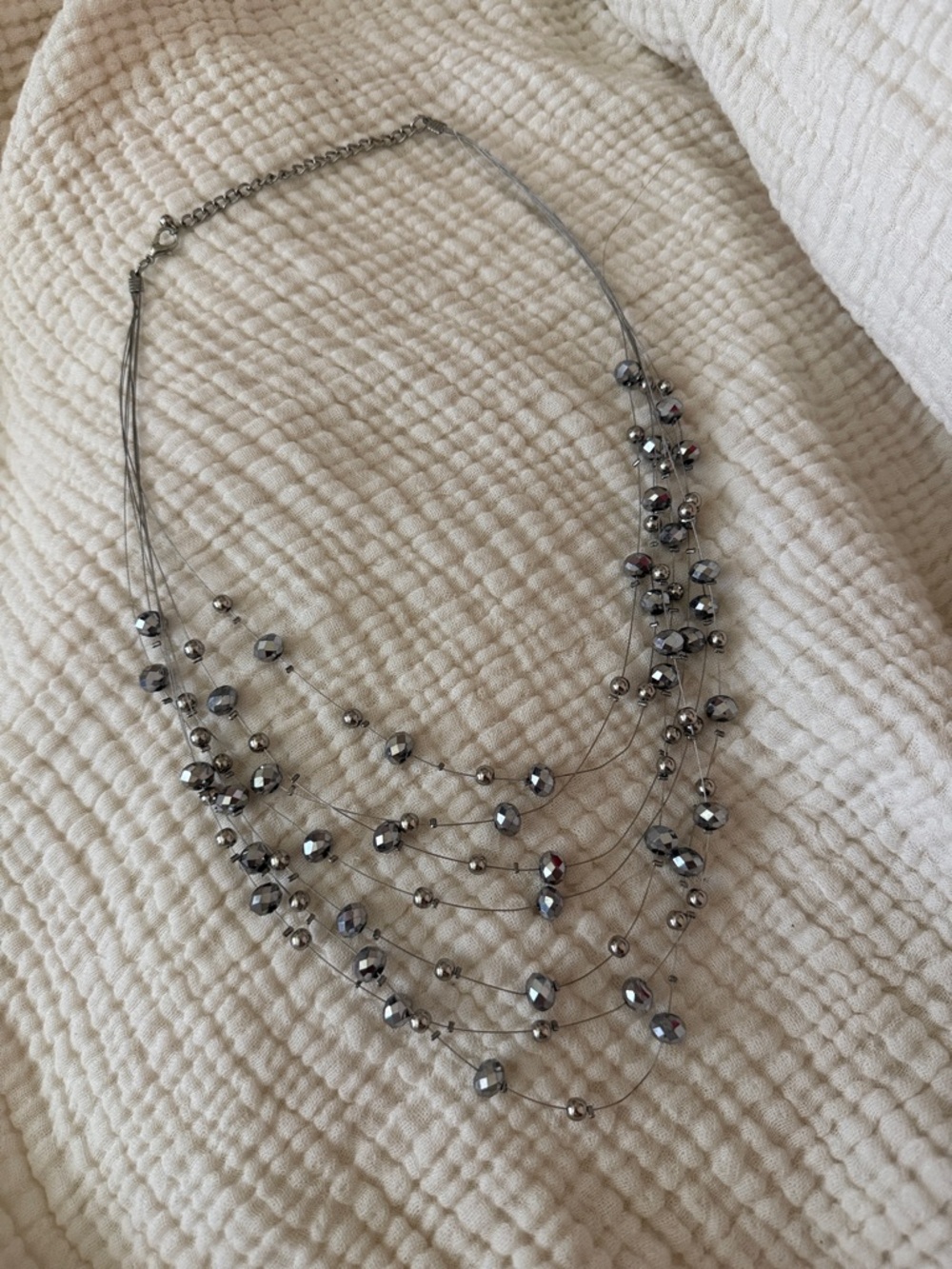7 Strand Beaded Necklace multi silver